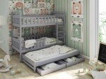 Modern Grey Pine Kids Bunk Bed with Trundle