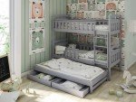 Modern Grey Pine Kids Bunk Bed with Trundle