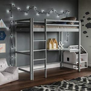 Grey Pine Loft Bunk Bed with Desk for Kids