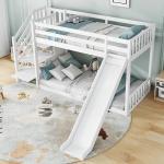 Kids Bunk Bed with Ladder and Slide, White