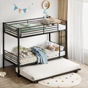 VECELO Metal Bunk Bed with Trundle and Ladder