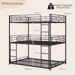 Metal Triple Bunk Bed with Guardrails and Ladders
