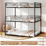 Metal Triple Bunk Bed with Guardrails and Ladders