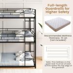 Metal Triple Bunk Bed with Guardrails and Ladders