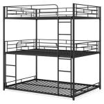 Metal Triple Bunk Bed with Guardrails and Ladders
