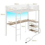COSTWAY Metal Bunk Bed with Desk and LED Lights