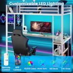 COSTWAY Metal Bunk Bed with Desk and LED Lights