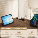 COSTWAY Metal Bunk Bed with Desk and LED Lights