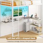 COSTWAY Metal Bunk Bed with Desk and LED Lights