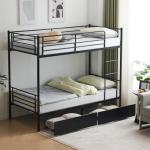 Karlhome Twin Over Twin Metal Bunk Bed with Drawers
