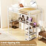 COSTWAY Metal Bunk Bed with Desk and LED Lights