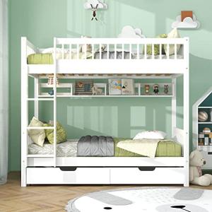 Wooden Bunk Bed with Storage and Shelf