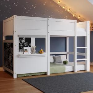 White Bunk Bed with Shelf for Kids and Teens