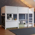 White Bunk Bed with Shelf for Kids and Teens