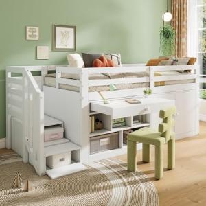 Merax 3FT Wooden Bunk Bed with Storage and Desk