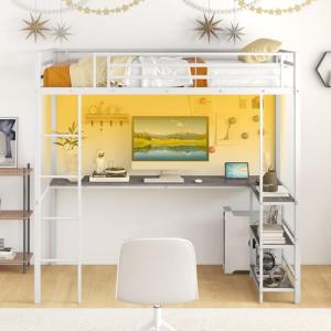 Metal Bunk Bed with Desk and RGB Lights