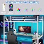 Metal Bunk Bed with Desk and RGB Lights
