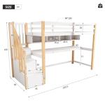 White Bunk Bed with Desk, Shelves, and Storage