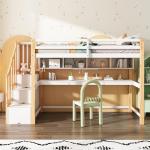 White Bunk Bed with Desk, Shelves, and Storage