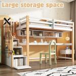 White Bunk Bed with Desk, Shelves, and Storage