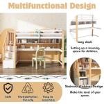 White Bunk Bed with Desk, Shelves, and Storage