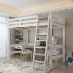 White Wooden Loft Bunk Bed with Stairs