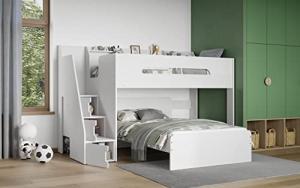 White L Shaped Triple Bunk Bed with Staircase