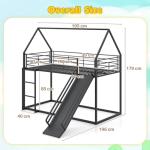 Metal Bunk Bed with Slide and Guardrails