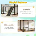Metal Bunk Bed with Slide and Guardrails