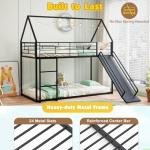 Metal Bunk Bed with Slide and Guardrails