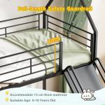 Metal Bunk Bed with Slide and Guardrails