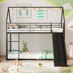 Metal Bunk Bed with Slide and Guardrails