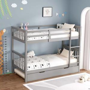 Oliver Grey Wooden Bunk Bed with Trundle