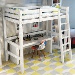 White Wooden Loft Bunk Bed with Stairs