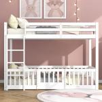 White Solid Wood Bunk Bed with Safety Rails