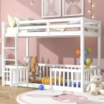 White Solid Wood Bunk Bed with Safety Rails