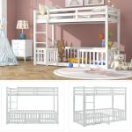 White Solid Wood Bunk Bed with Safety Rails