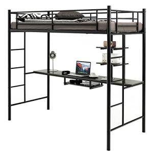 Metal Bunk Bed with Desk and Safety Guardrail