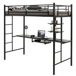 Metal Bunk Bed with Desk and Safety Guardrail