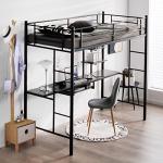Metal Bunk Bed with Desk and Safety Guardrail