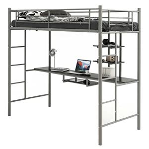 Metal Bunk Bed with Desk and Shelves