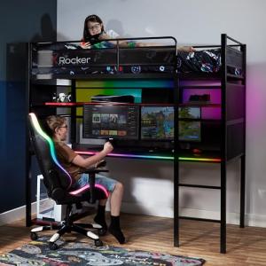 X-Rocker RGB High Sleeper Bunk Bed with Desk