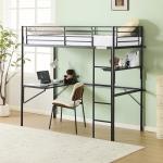 Bonnlo Black Loft Bunk Bed with Desk and Light
