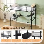 Bonnlo Black Loft Bunk Bed with Desk and Light