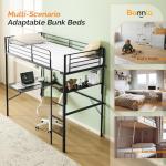 Bonnlo Black Loft Bunk Bed with Desk and Light