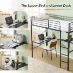 Bonnlo Black Loft Bunk Bed with Desk and Light
