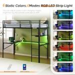 Bonnlo Black Loft Bunk Bed with Desk and Light