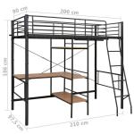Black Metal Twin Bunk Bed with Desk