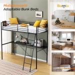 Bonnlo Loft Bunk Bed with Desk and LED Light