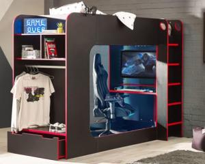 Happybeds Black and Red Wooden Gaming Bunk Bed